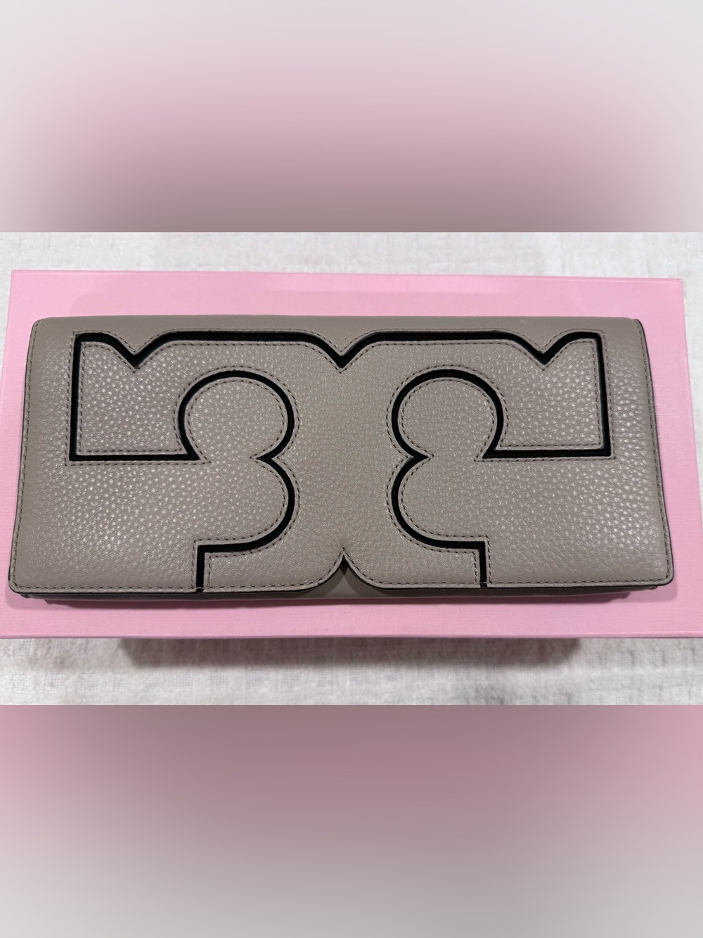 Tory Burch Miller Logo Folding Serif Clutch in French Gray - NWOT